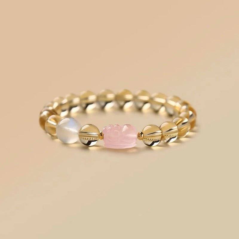 Natural top-grade citrine bracelet, authentic natural rose quartz moonstone bracelet design bracelet, Qixi Festival gift.