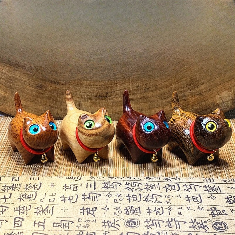 Hand carved wood lucky cat hand play wood carving ornament