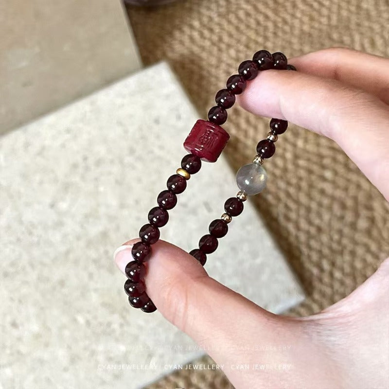 Bracelet transfer pearl red whitening temperament natural burgundy garnet cinnabar transfer cylinder