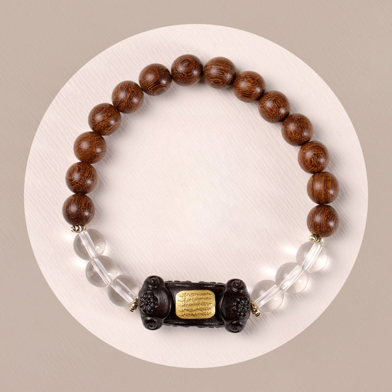 Zen sandalwood Ruyi hand rosary bracelet with white crystal five-stripe hand bracelet.