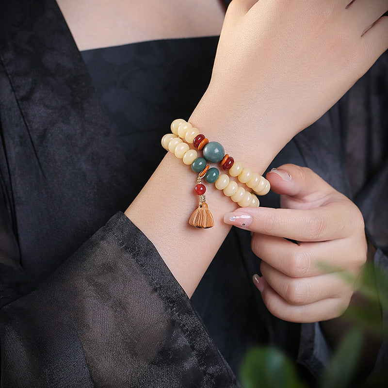 Natural Bodhi Root Double Circle Bracelet Buddha Bead Rosary Bodhi Seed Bracelet