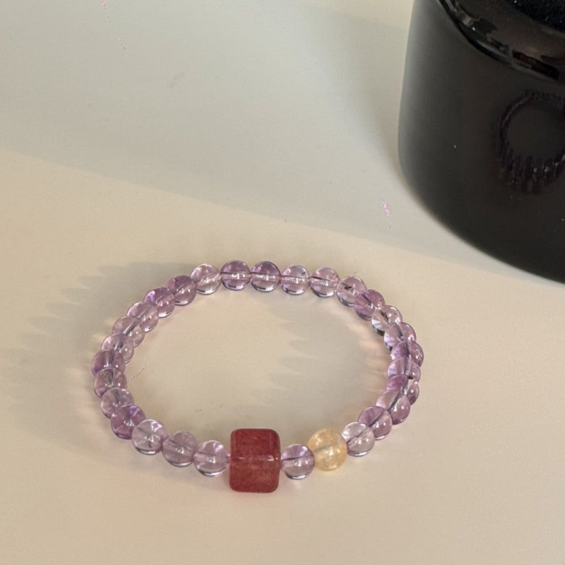 Natural amethyst citrine lucky and lucky pink strawberry crystal sugar cube bracelet women's