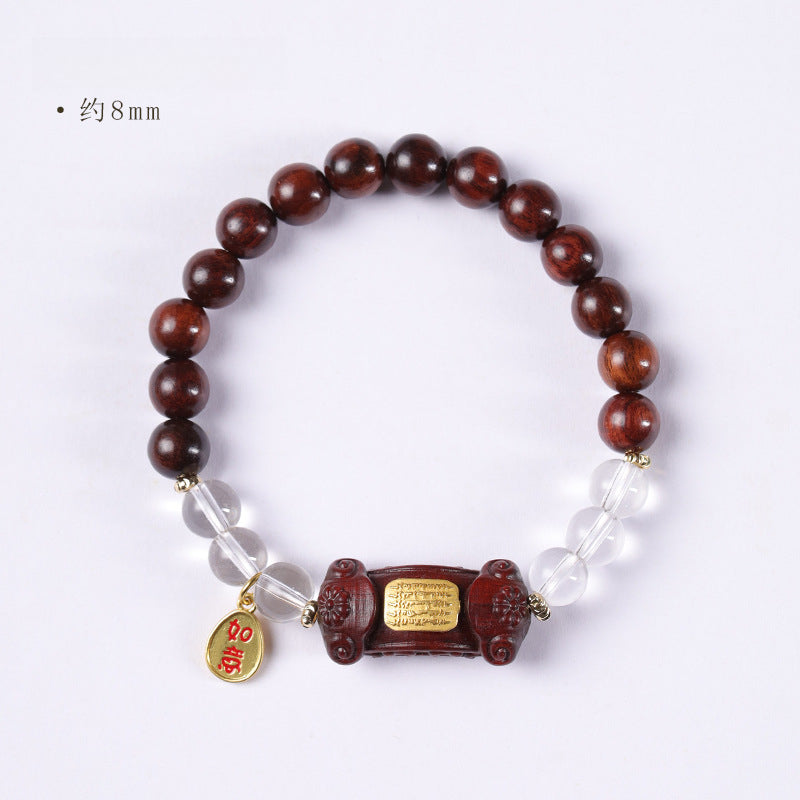 Zen sandalwood Ruyi hand rosary bracelet with white crystal five-stripe hand bracelet.