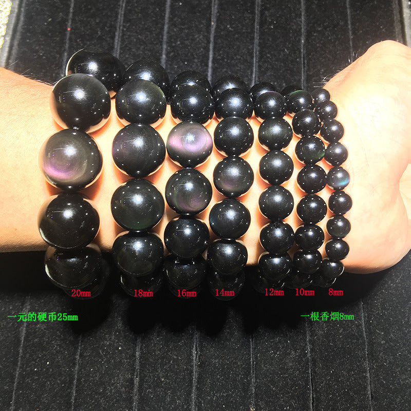 Natural color obsidian bracelet bracelet, green eye purple eye obsidian.