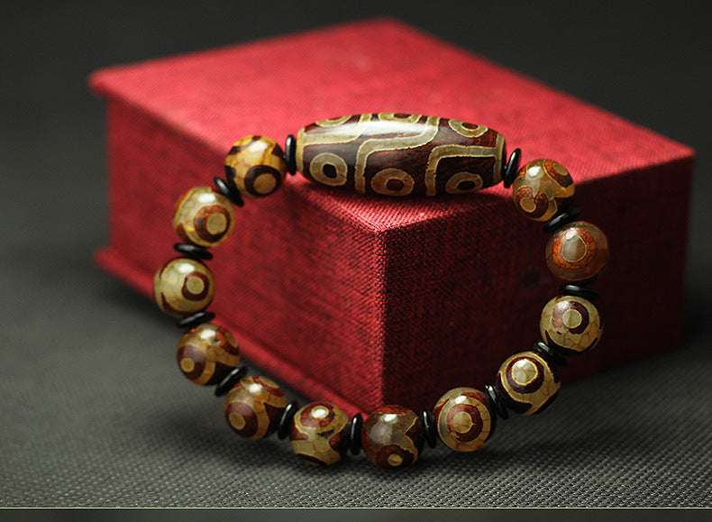 Tibet natural agate dzi beads fidelity agate three-eye nine-eye dzi beads bracelet men and women couple bracelet