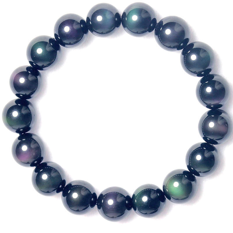 Natural obsidian bracelet Rainbow eye Purple green eye Obsidian bracelet Absorbs negative emotions to ward off evil spirits and keep you safe