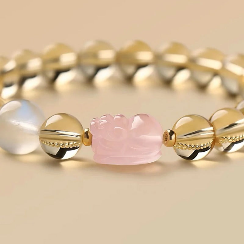 Natural top-grade citrine bracelet, authentic natural rose quartz moonstone bracelet design bracelet, Qixi Festival gift.