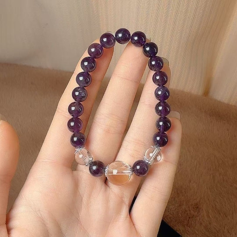 Natural amethyst with white crystal bracelet to purify negative energy