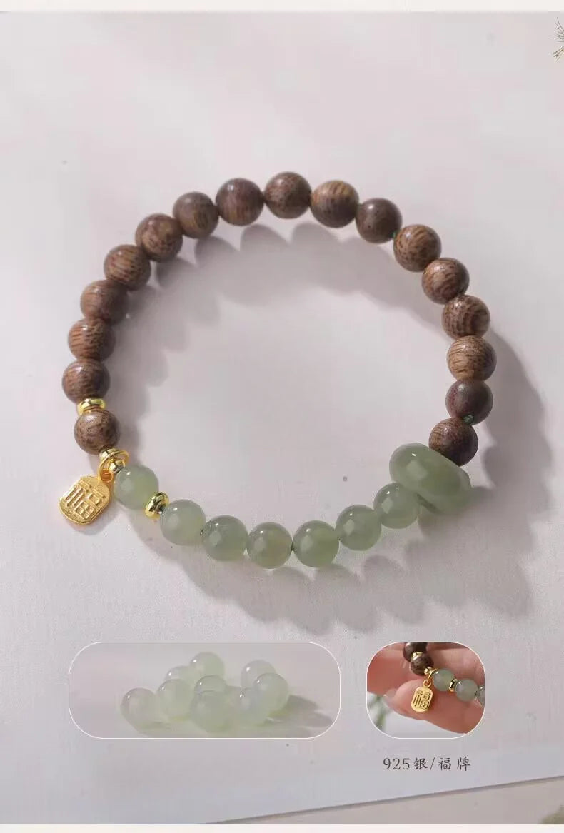 Agarwood Buddha Bead Natural Jade Hetian Jade Transfer Pearl Bracelet