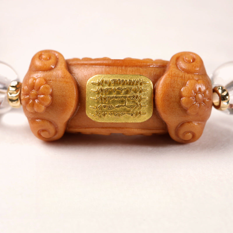 Zen sandalwood Ruyi hand rosary bracelet with white crystal five-stripe hand bracelet.