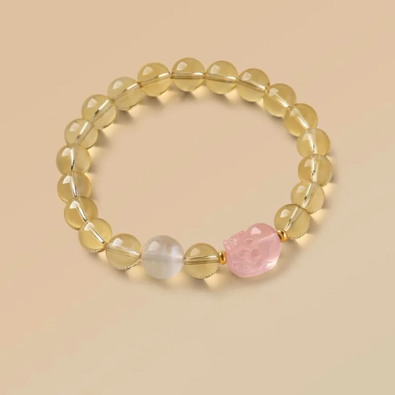 Natural top-grade citrine bracelet, authentic natural rose quartz moonstone bracelet design bracelet, Qixi Festival gift.