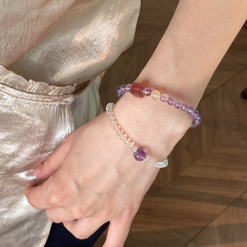 Natural amethyst citrine lucky and lucky pink strawberry crystal sugar cube bracelet women's