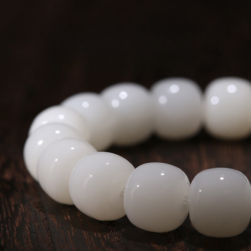 White Jade Bodhi Root Bracelet Women's Buddha Beads Bodhi Beads Meditation Beads