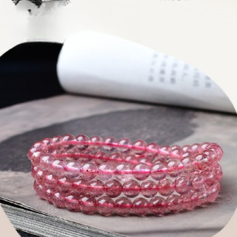 Natural Strawberry Crystal Bracelet Pink Crystal Bead Bracelet Women's Peach Blossom Strawberry Crystal