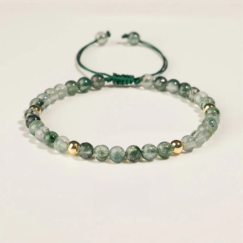 Green aquatic agate bracelet, female crystal transfer beads, hand-woven.