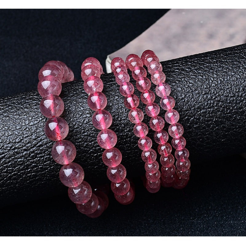 Natural Strawberry Crystal Bracelet Pink Crystal Bead Bracelet Women's Peach Blossom Strawberry Crystal