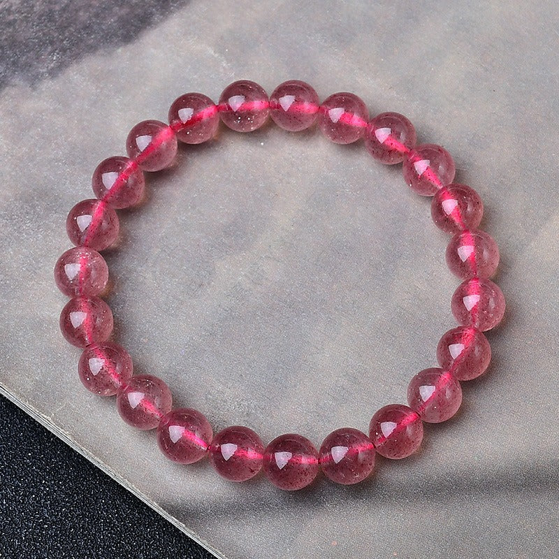 Natural Strawberry Crystal Bracelet Pink Crystal Bead Bracelet Women's Peach Blossom Strawberry Crystal
