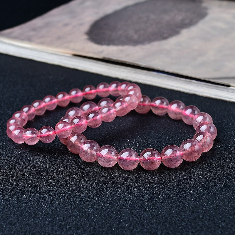 Natural Strawberry Crystal Bracelet Pink Crystal Bead Bracelet Women's Peach Blossom Strawberry Crystal