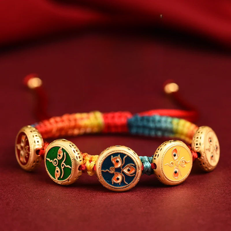 Five-way God of Wealth Transfer Pearl Hand Braided Rope Couple the Year Amulet Bracelet