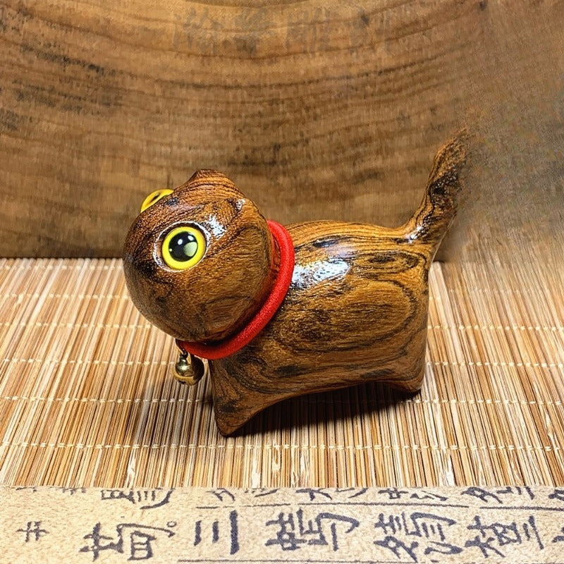Hand carved wood lucky cat hand play wood carving ornament