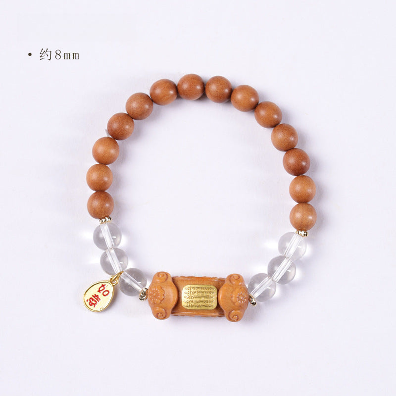 Zen sandalwood Ruyi hand rosary bracelet with white crystal five-stripe hand bracelet.