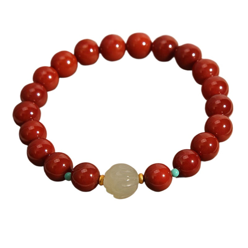 Natural Nanhong agate bracelet Hetian jade lotus bead women's bracelet gift