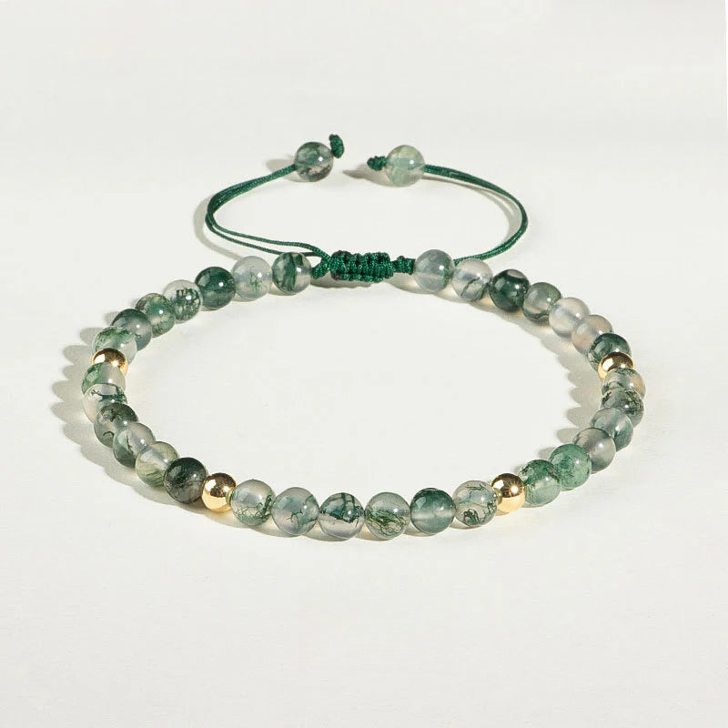 Green aquatic agate bracelet, female crystal transfer beads, hand-woven.