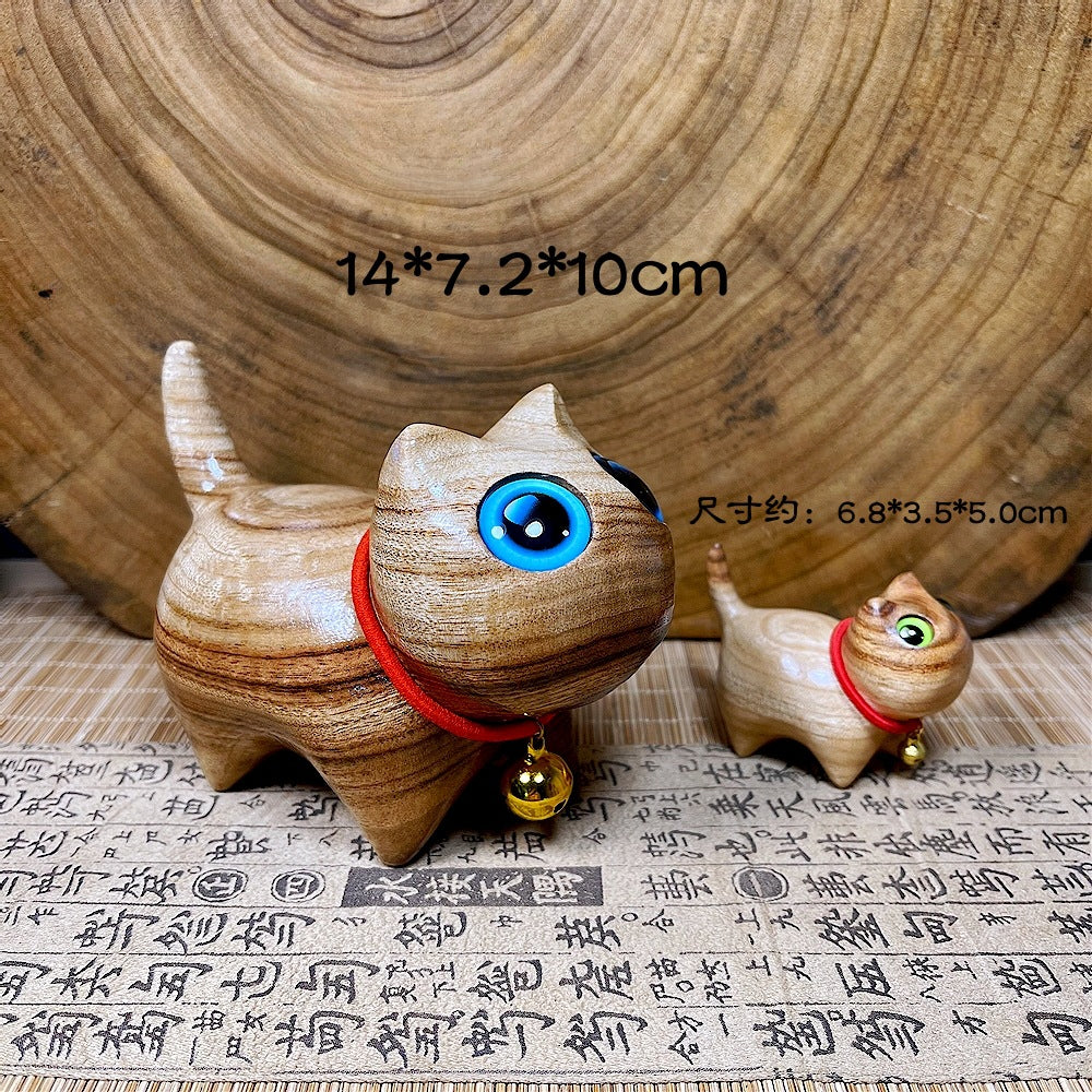 Hand carved wood lucky cat hand play wood carving ornament
