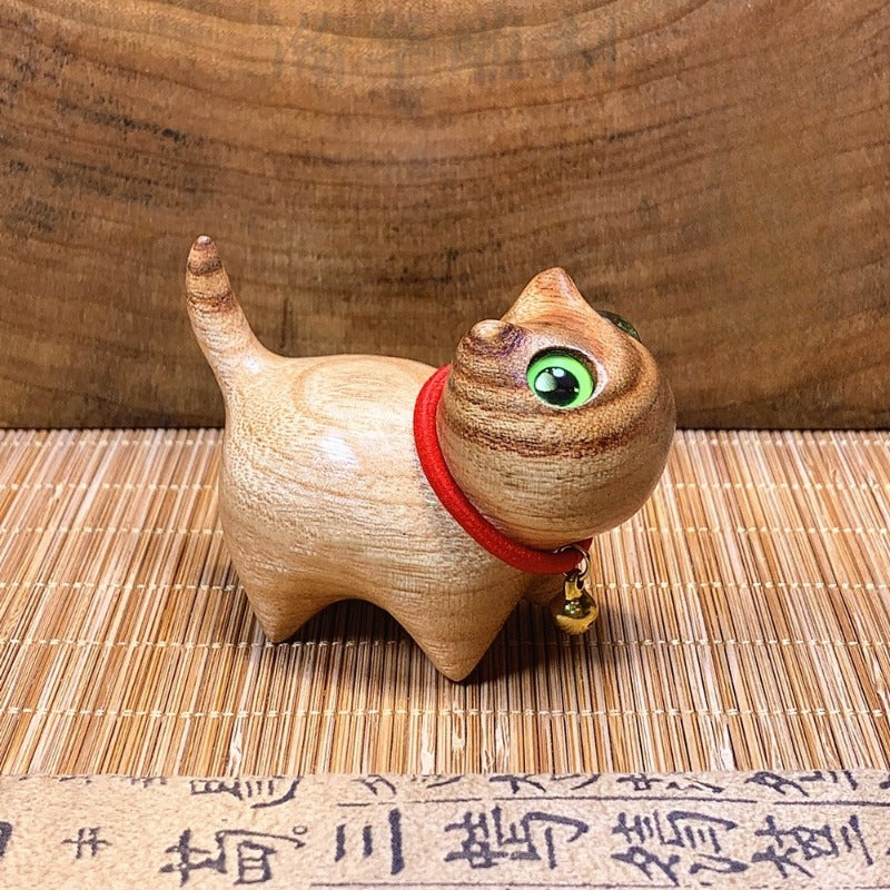 Hand carved wood lucky cat hand play wood carving ornament