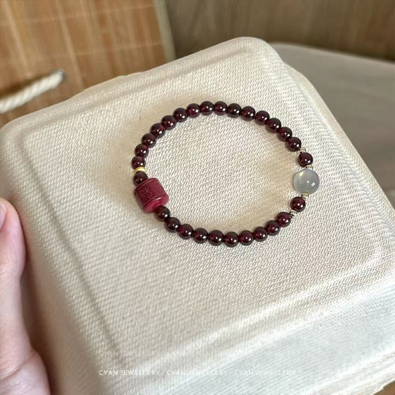 Bracelet transfer pearl red whitening temperament natural burgundy garnet cinnabar transfer cylinder