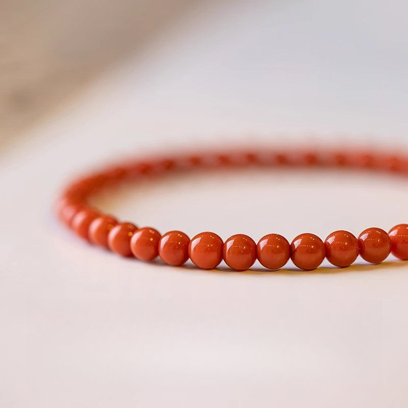 Natural Nanhong agate bracelet, transfer beads, fine persimmon red bracelet.
