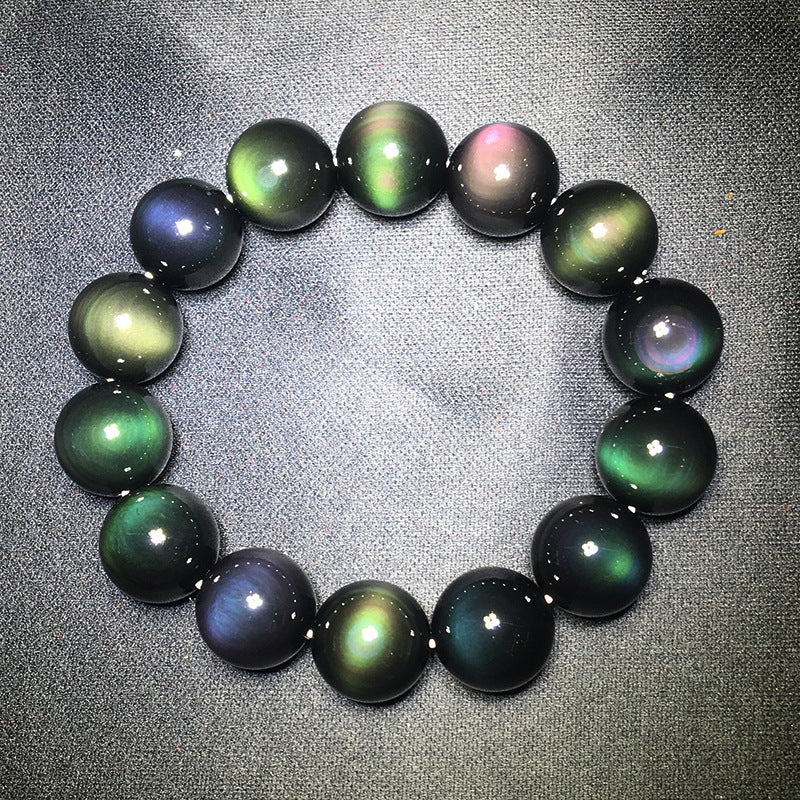 Natural color obsidian bracelet bracelet, green eye purple eye obsidian.