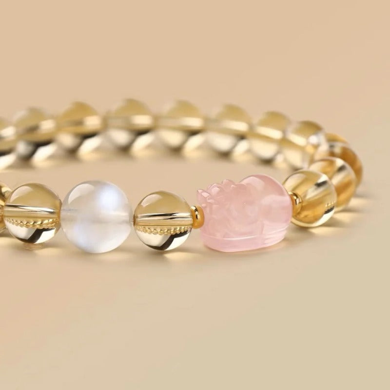 Natural top-grade citrine bracelet, authentic natural rose quartz moonstone bracelet design bracelet, Qixi Festival gift.