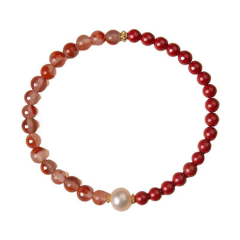 Natural cinnabar Nanhong agate bracelet pearl bracelet women's pearl beads