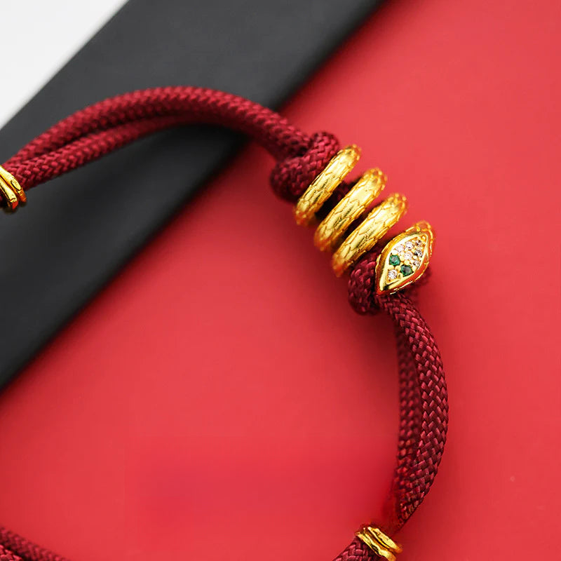 Taoist Year of the Snake limited bracelet slightly inlaid with ancient method rolled snake plate snake female zodiac snake natal year red rope bracelet for girlfriend