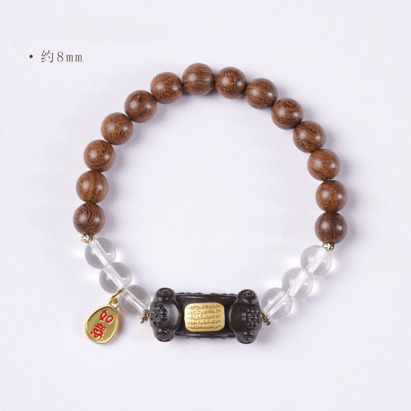 Zen sandalwood Ruyi hand rosary bracelet with white crystal five-stripe hand bracelet.