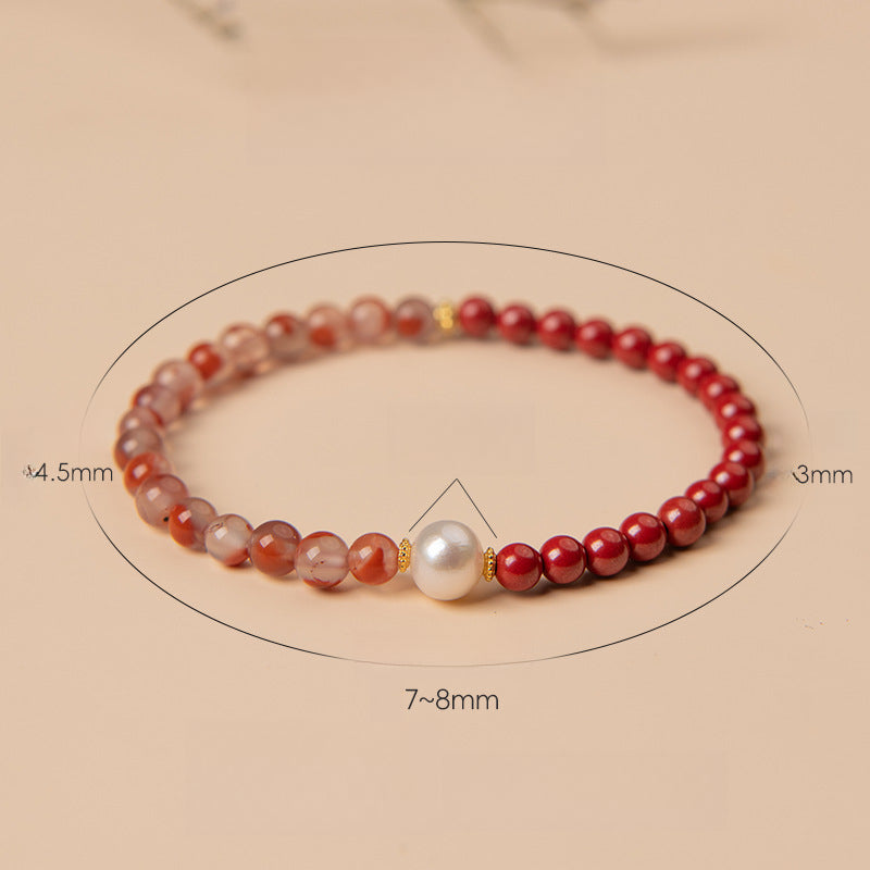 Natural cinnabar Nanhong agate bracelet pearl bracelet women's pearl beads