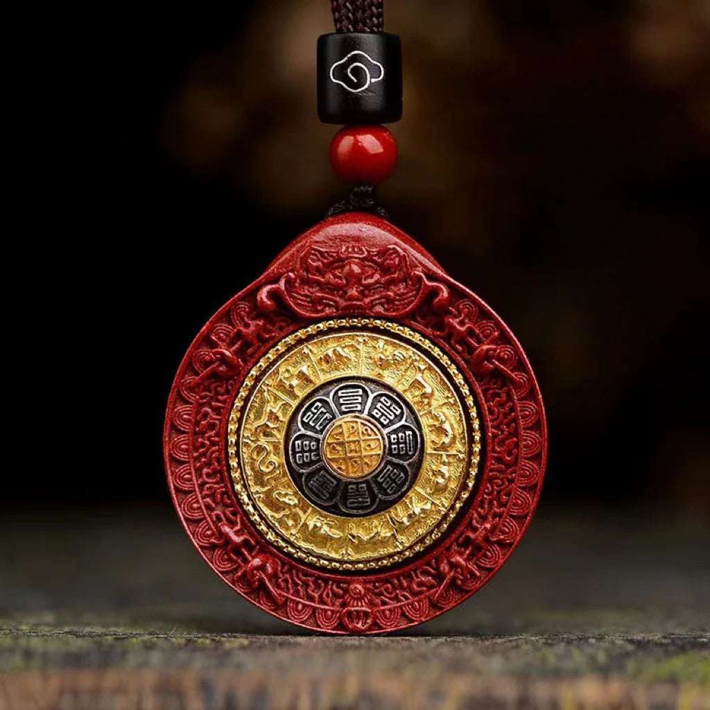 Taoist cinnabar pendant, Jiugong gossip women's model, natal year necklace, women's six-character mantra transfer bead pendant, men's