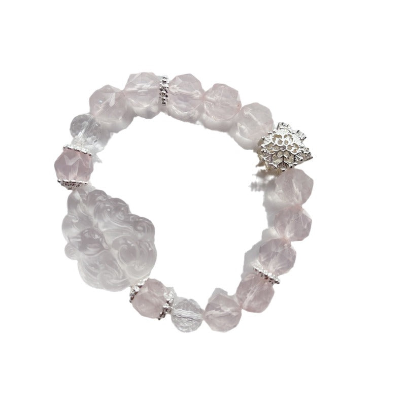 Natural pink crystal bracelet with light pink nine-tailed fox women's bracelet.