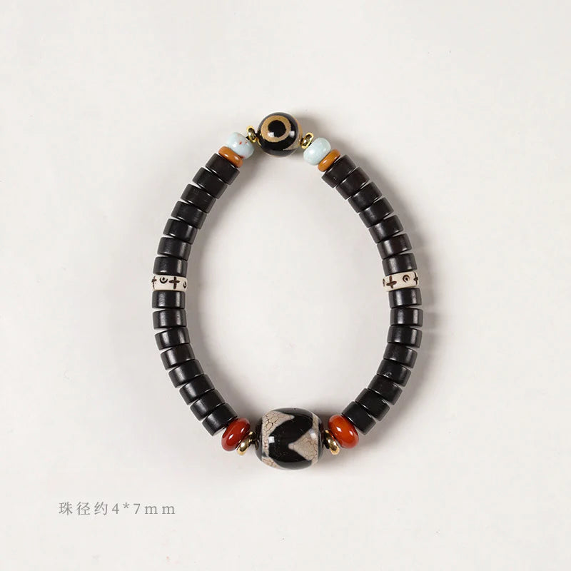 Give girlfriend gifts, give boyfriend Tibetan black sandalwood/red sandalwood straight-cut tablets, bead agate dzi beads single circle simple bracelet.