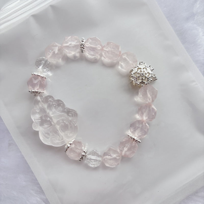 Natural pink crystal bracelet with light pink nine-tailed fox women's bracelet.