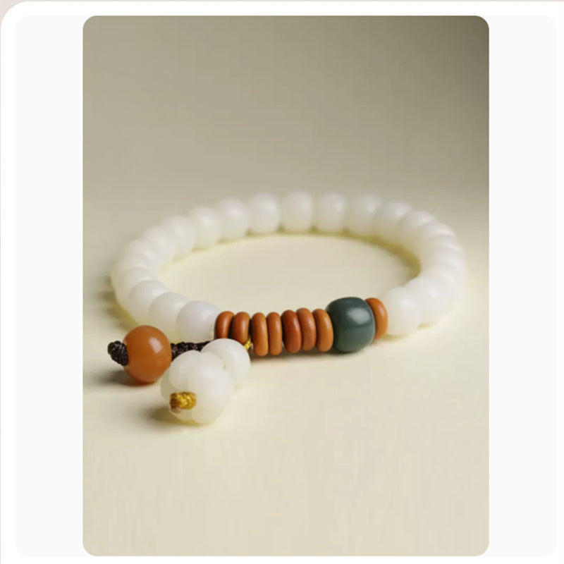 Natural White Jade Bodhi Root Bracelet Olive Pit Bracelet Women's Jewelry