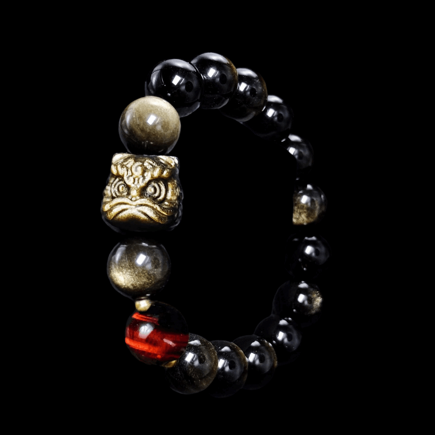 Natural silver obsidian bracelet lion dancing male and female couple Wenwan obsidian bracelet gold obsidian jewelry
