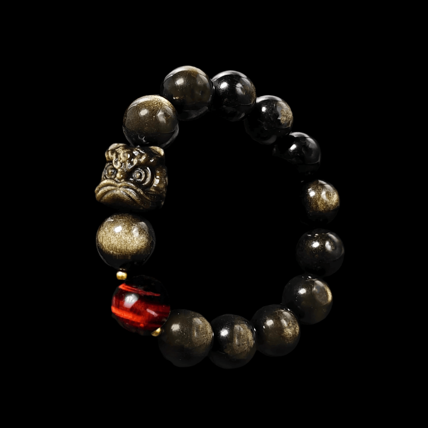 Natural silver obsidian bracelet lion dancing male and female couple Wenwan obsidian bracelet gold obsidian jewelry