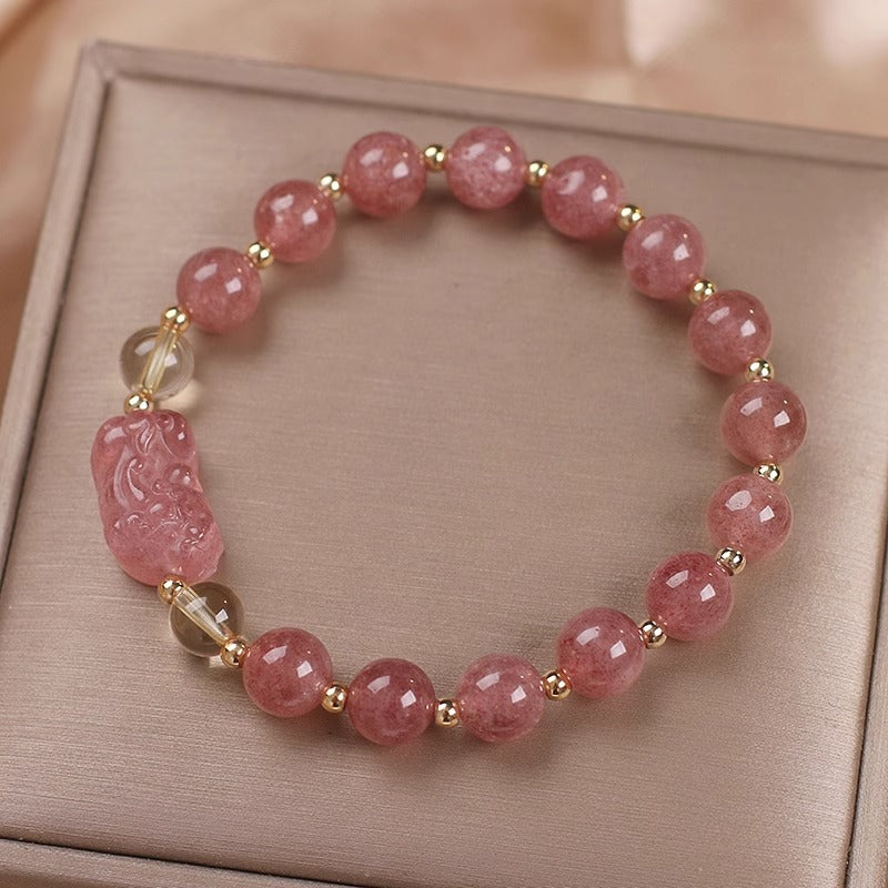 Citrine and strawberry quartz Pixiu money-attracting bracelet