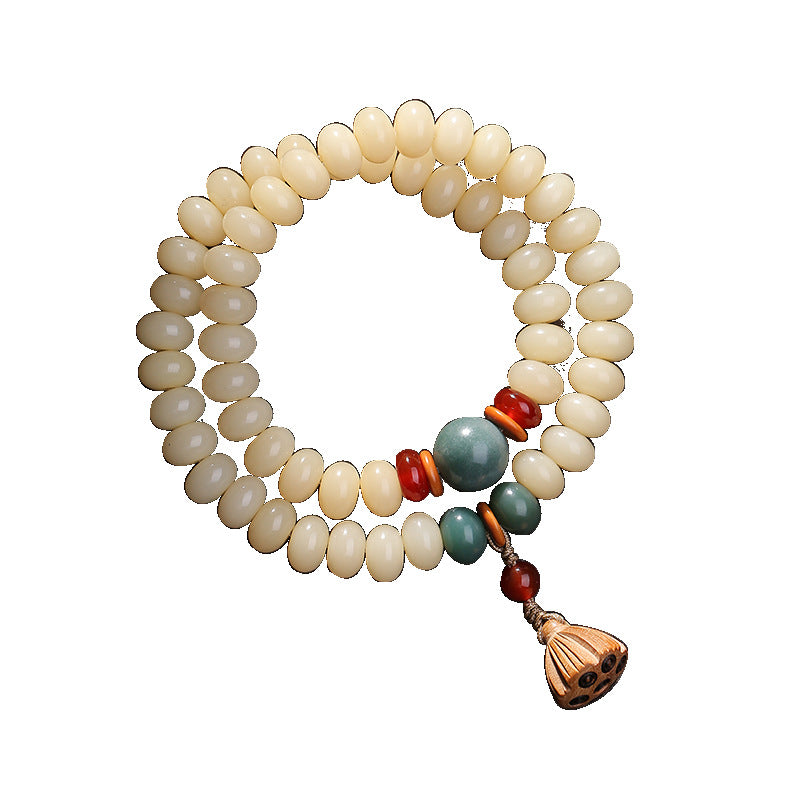 Natural Bodhi Root Double Circle Bracelet Buddha Bead Rosary Bodhi Seed Bracelet