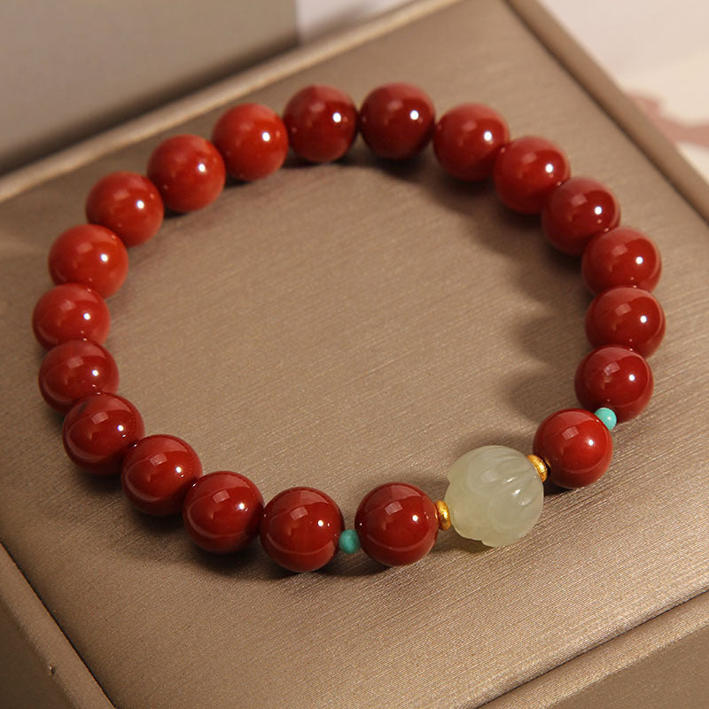 Natural Nanhong agate bracelet Hetian jade lotus bead women's bracelet gift