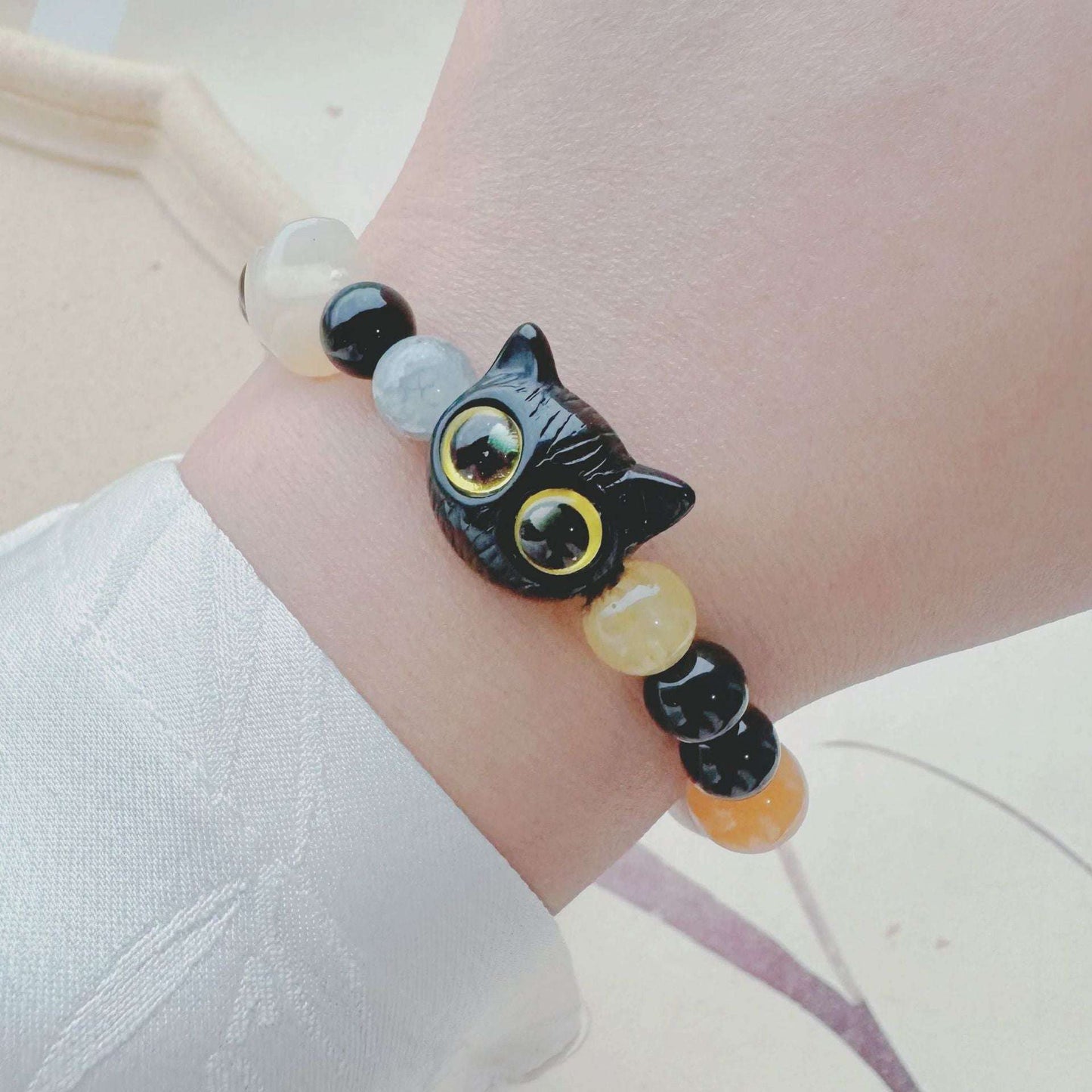 Free Today: Natural Ebony Star Moon Bodhi Barrel Bead Bracelet Cartoon Cat Same for Men and Women