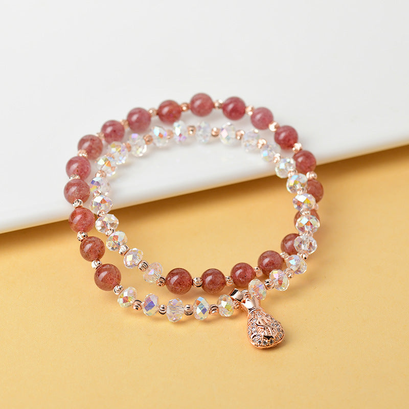 Crystal strawberry crystal double ring bracelet