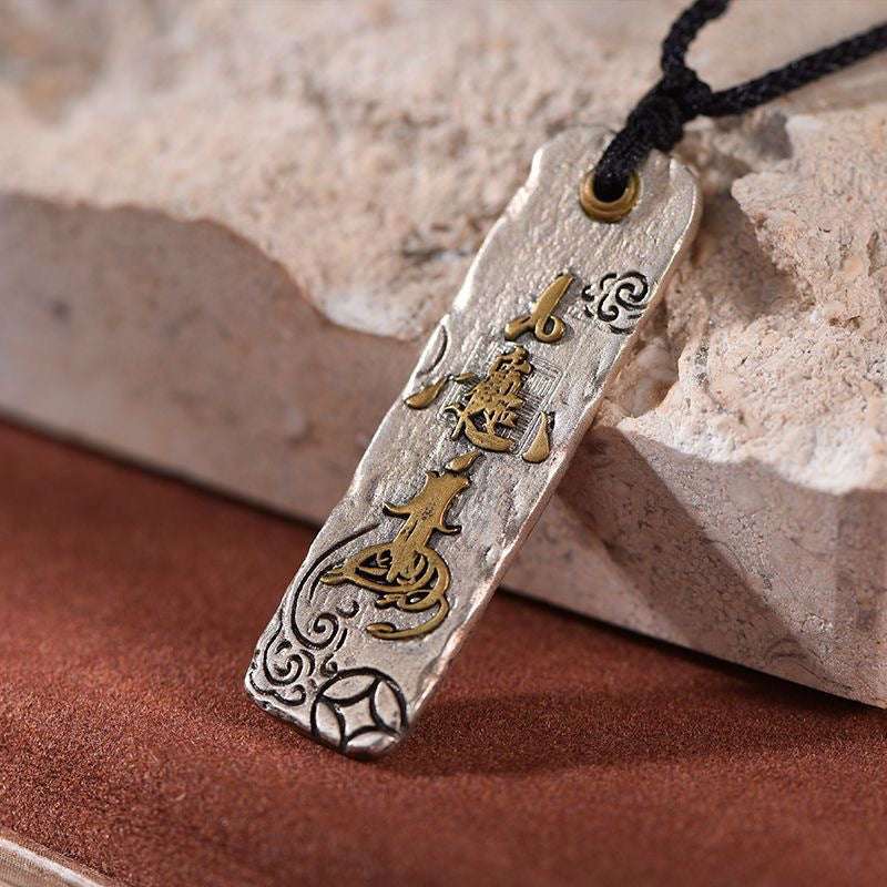 plated silver-inlaid brass pendant, same necklace for men and women